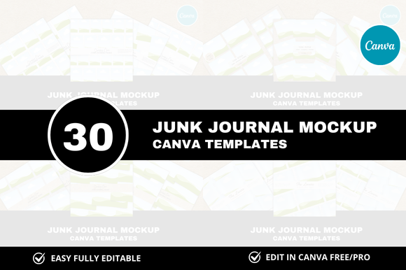 30 Junk Journal Printables Bundle: Instant Canva Mockups