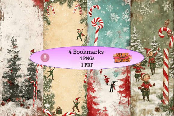 Candy Cane Elf Bookmark Set: A Vintage Design Asset for Festive Projects