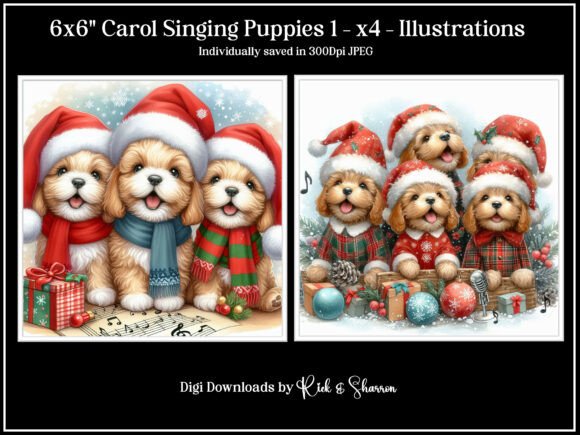 Charming Holiday Graphics: Carol Singing Puppies Design Set