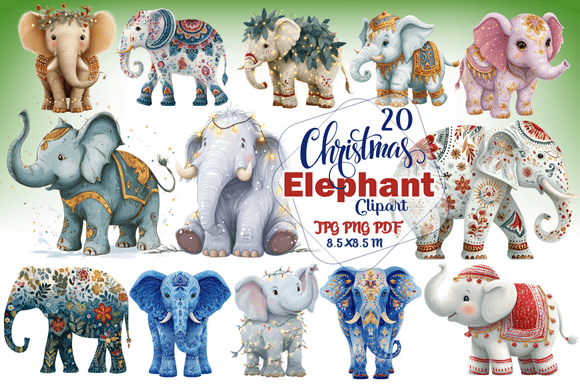 Christmas Elephant Clipart: Whimsical Design Assets for the Holidays