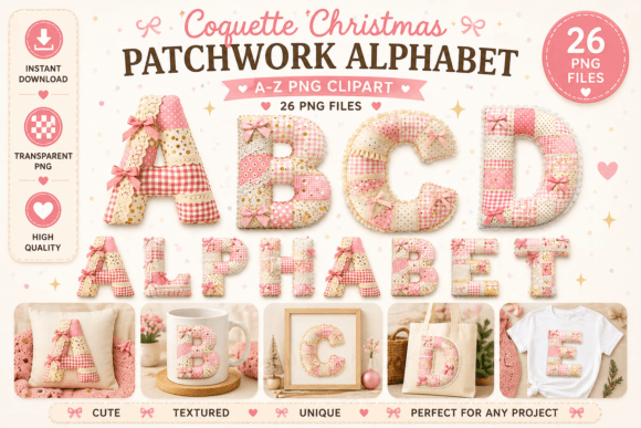 Coquette Christmas Patchwork Alphabet for Festive Design