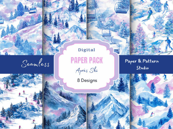 Elevate Your Design Projects with Winter Watercolor Mountain & Ski Paper