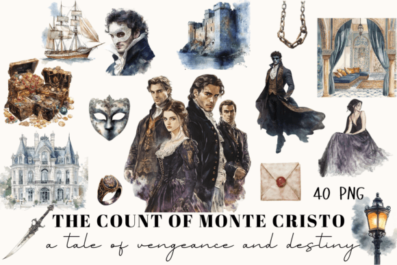 Gothic Elegance: The Count of Monte Cristo Watercolor Art Print