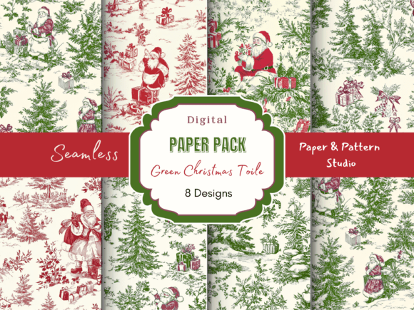 Green Christmas Toile Digital Paper: A Designer's Festive Asset
