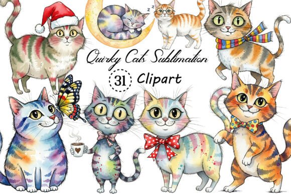 Quirky Cats Sublimation Clipart Bundle: Design Versatility
