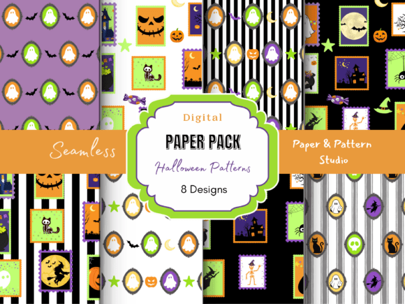 Spooky-Fun Halloween Stamp Seamless Pattern for Crafts