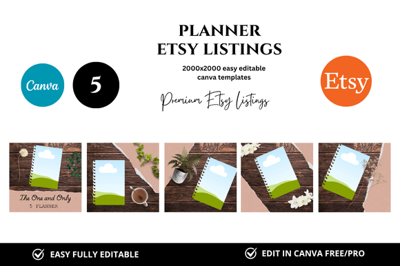 Transform Your Etsy Shop with 5 Planner Listings Premium Mockup