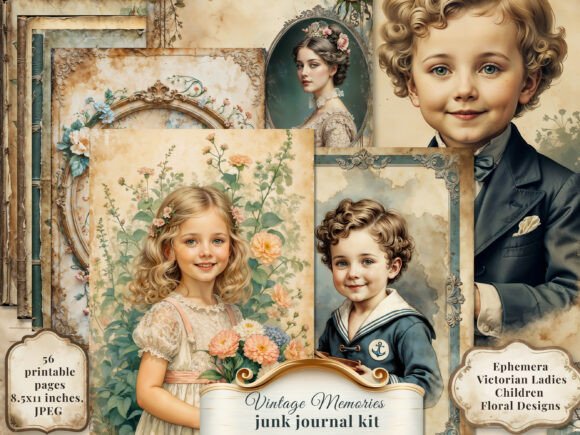 Vintage Memories Junk Journal Kit: 54 Pages of Elegance