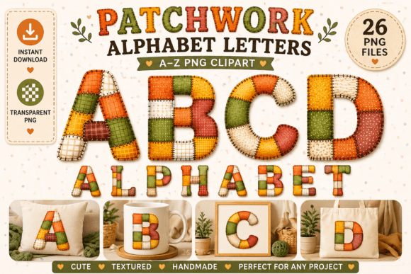 Warm Rustic Patchwork Alphabet: Cozy Quilted Letters