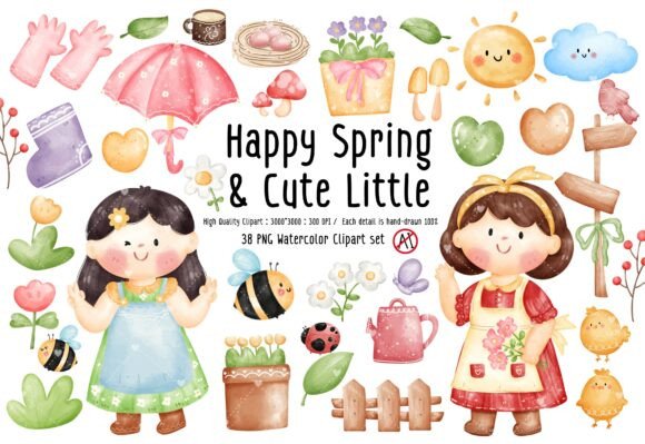 Watercolor Happy Spring & Cute Little Florals for Design