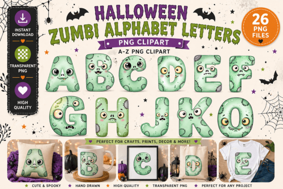 Zombie Alphabet Letters with Funny Faces: A Design Asset